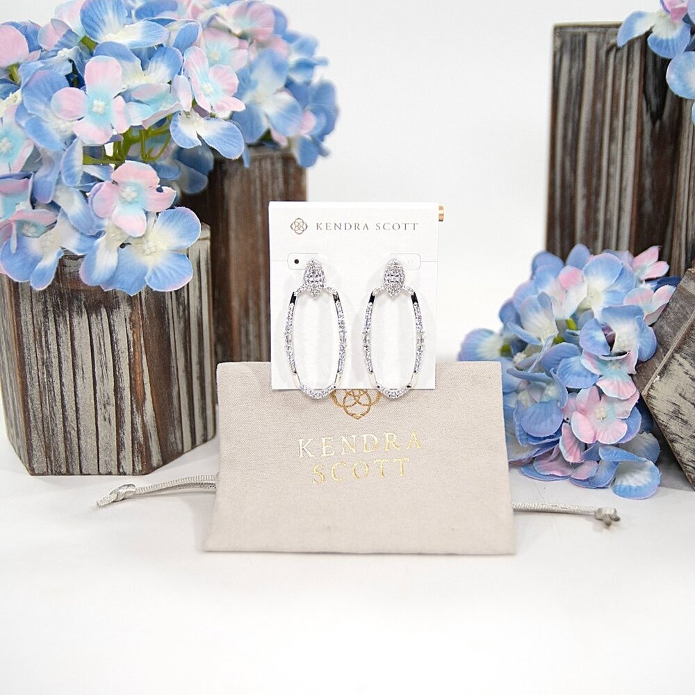 Kendra Scott Essie Rhodium Silver Pave CZ Open Frame Earrings NWT